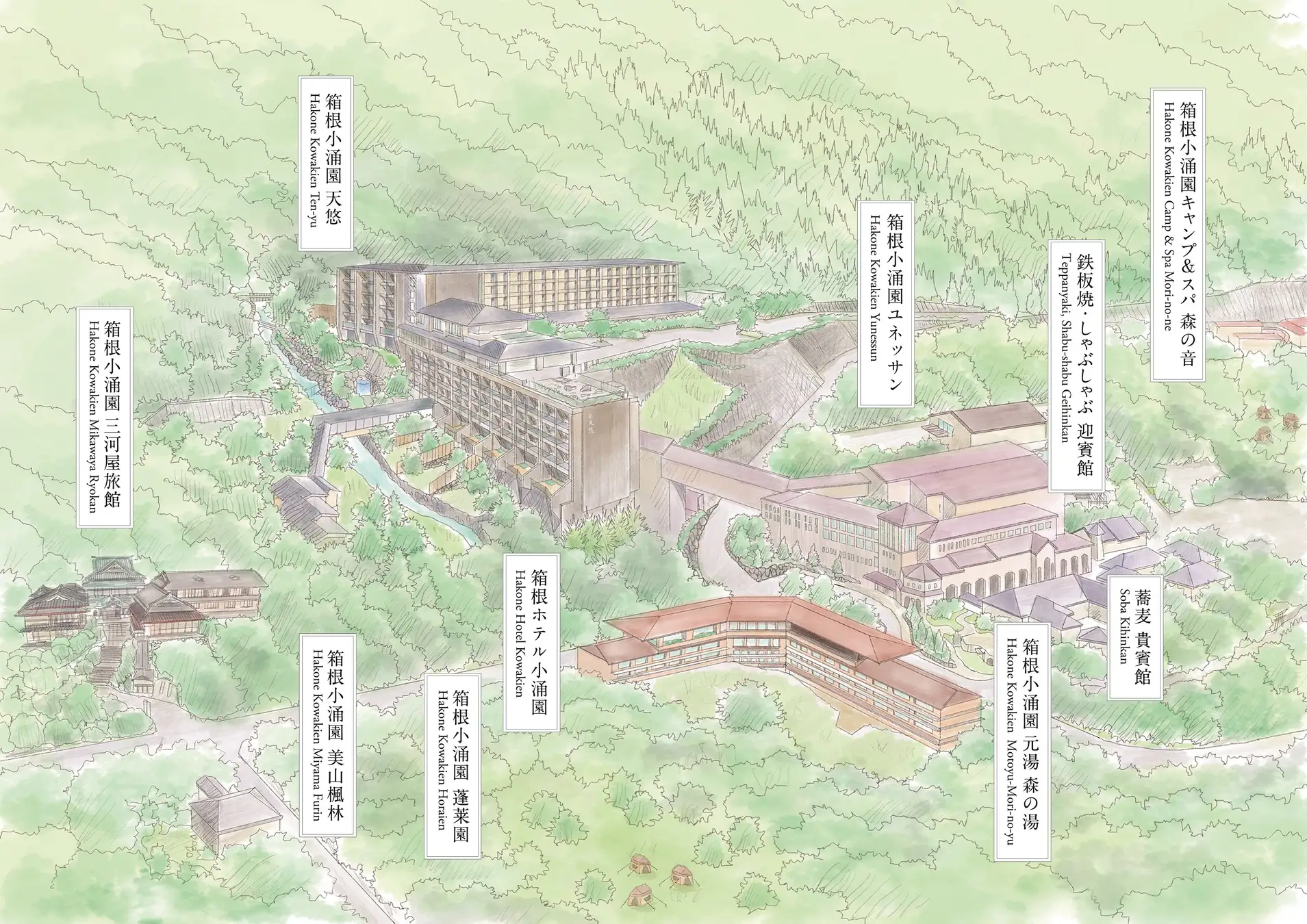 箱根小涌園の空撮イラスト